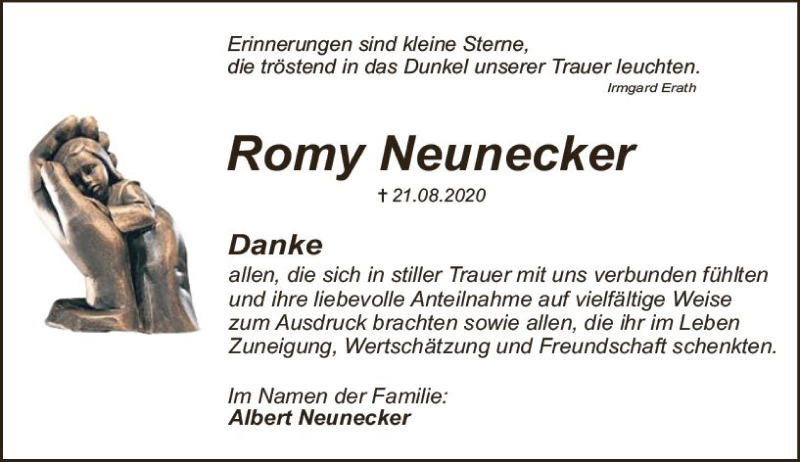 Traueranzeige für Romy Neunecker vom 26.09.2020 aus vrm-trauer