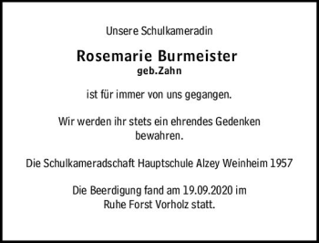 Traueranzeige von Rosemarie Burmeister von vrm-trauer