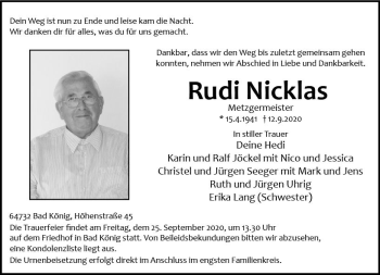Traueranzeige von Rudi Nicklas von vrm-trauer
