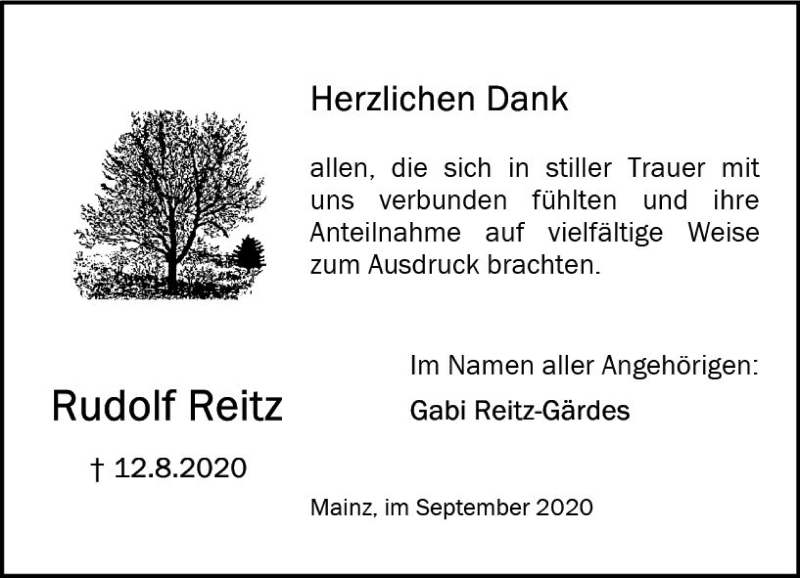  Traueranzeige für Rudolf Reitz vom 05.09.2020 aus vrm-trauer
