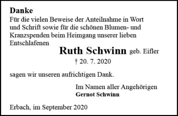 Traueranzeige von Ruth Schwinn von vrm-trauer