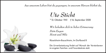 Traueranzeige von Ute Sticht von vrm-trauer