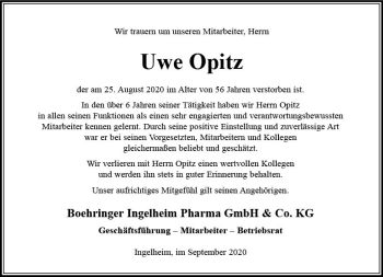 Traueranzeige von Uwe Opitz von vrm-trauer