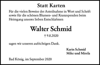 Traueranzeige von Walter Schmid von vrm-trauer