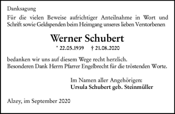 Traueranzeige von Werner Schubert von vrm-trauer