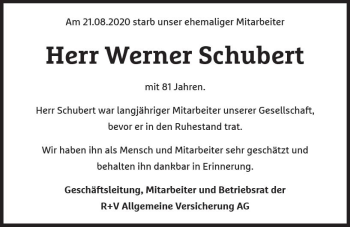 Traueranzeige von Werner Schubert von vrm-trauer