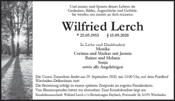 Traueranzeige von Wilfried Lerch von vrm-trauer