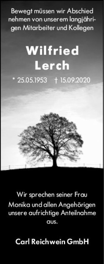 Traueranzeige von Wilfried Lerch von vrm-trauer
