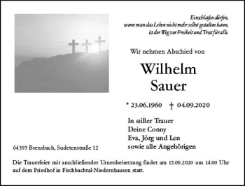 Traueranzeige von Wilhelm Sauer von vrm-trauer