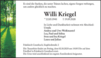 Traueranzeige von Willi Kriegel von vrm-trauer