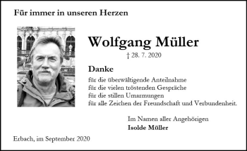 Traueranzeige von Wolfgang Müller von vrm-trauer