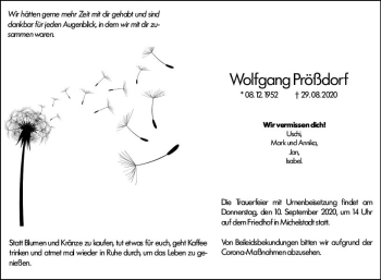 Traueranzeige von Wolfgang Prößdorf von vrm-trauer