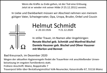 Traueranzeige von Helmut Schmidt von VRM Tageszeitungen
