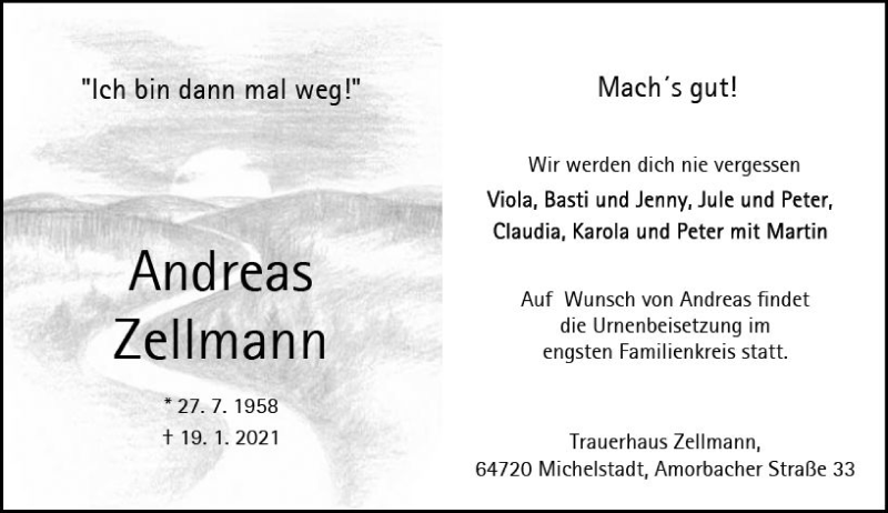  Traueranzeige für Andreas Zellmann vom 23.01.2021 aus vrm-trauer
