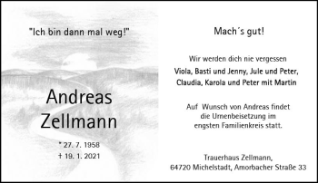 Traueranzeige von Andreas Zellmann von vrm-trauer