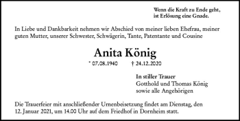 Traueranzeige von Anita König von vrm-trauer