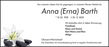 Traueranzeige von Anna Barth von vrm-trauer