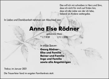 Traueranzeige von Anna Else Rödner von vrm-trauer