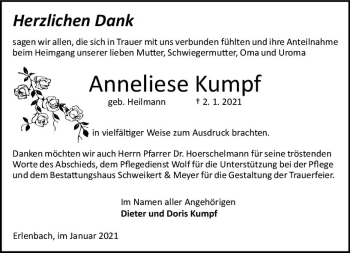 Traueranzeige von Anneliese Kumpf von vrm-trauer