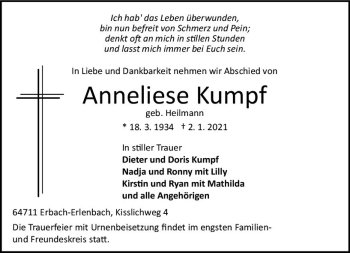 Traueranzeige von Anneliese Kumpf von vrm-trauer