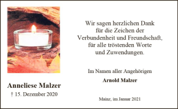 Traueranzeige von Anneliese Malzer von vrm-trauer