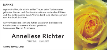 Traueranzeige von Anneliese Richter von vrm-trauer