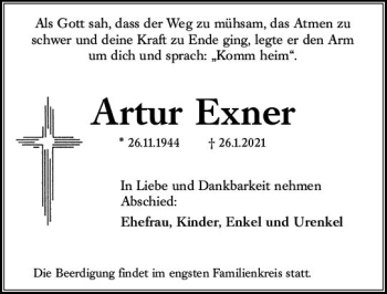 Traueranzeige von Artur Exner von vrm-trauer