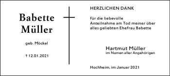 Traueranzeige von Babette Müller von vrm-trauer