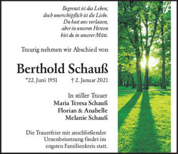 Traueranzeige von Berthold Schauß von vrm-trauer