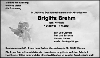 Traueranzeige von Brigitte Brehm von vrm-trauer