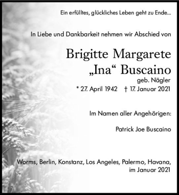 Traueranzeige von Brigitte Margarete Buscaino von vrm-trauer