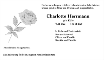 Traueranzeige von Charlotte Herrmann von vrm-trauer