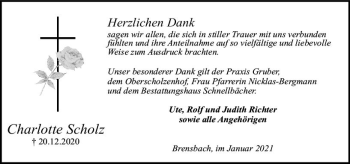 Traueranzeige von Charlotte Scholz von vrm-trauer