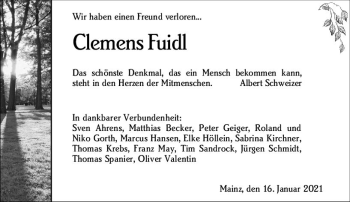 Traueranzeige von Clemens Fuidl von vrm-trauer