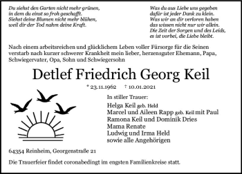 Traueranzeige von Detlef Friedrich Georg Keil von vrm-trauer