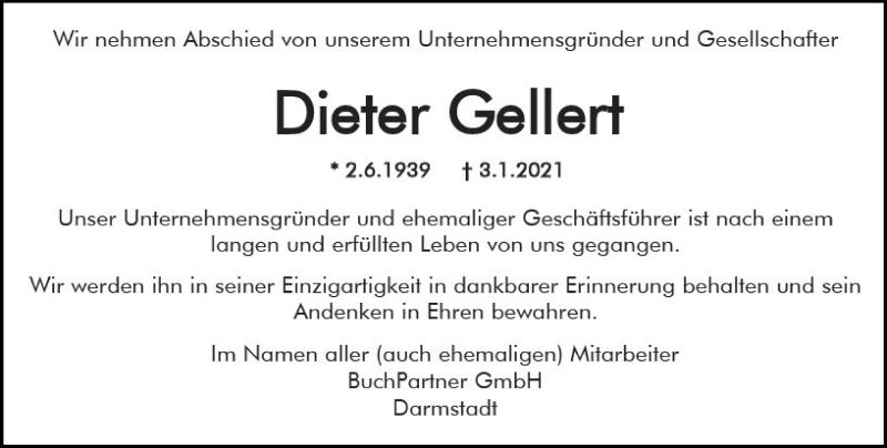 Traueranzeige für Dieter Geliert vom 09.01.2021 aus vrm-trauer