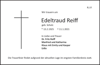 Traueranzeige von Edeltraud Reiff von vrm-trauer
