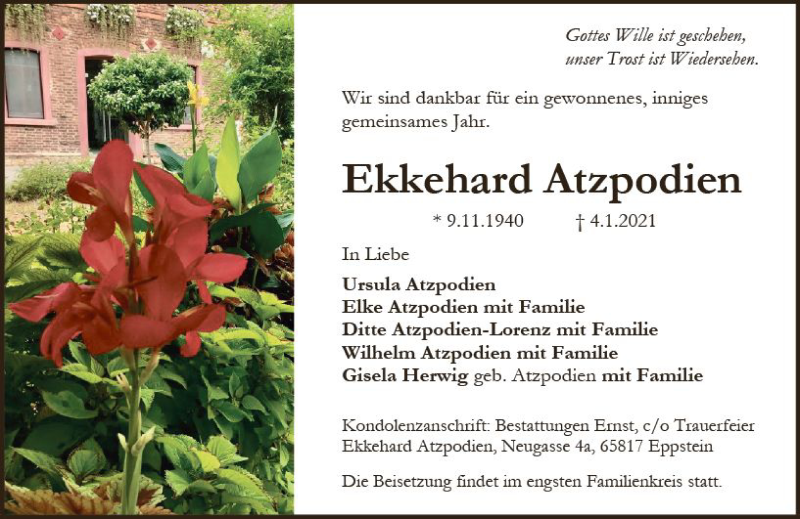  Traueranzeige für Ekkehard Atzpodien vom 09.01.2021 aus vrm-trauer