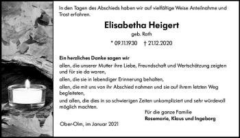 Traueranzeige von Elisabetha Heigert von vrm-trauer
