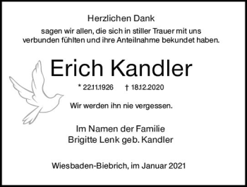 Traueranzeige von Erich Kandler von vrm-trauer