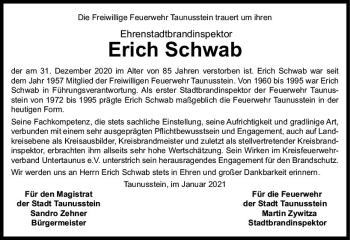 Traueranzeige von Erich Schwab von vrm-trauer
