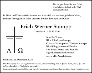 Traueranzeige von Erich Werner Stampp von vrm-trauer
