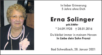 Traueranzeige von Erna Solinger von vrm-trauer