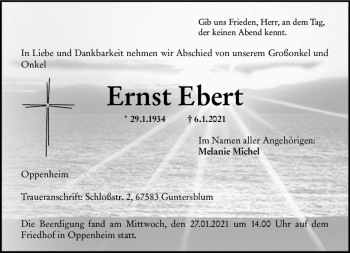 Traueranzeige von Ernst Ebert von vrm-trauer
