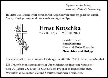 Traueranzeige von Ernst Kutschka von vrm-trauer