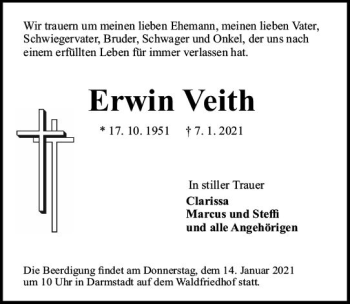 Traueranzeige von Erwin Veith von vrm-trauer