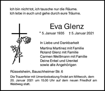 Traueranzeige von Eva Glenz von vrm-trauer