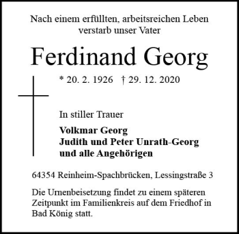 Traueranzeige von Ferdinand Georg von vrm-trauer