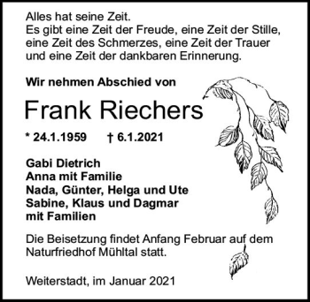 Traueranzeige von Frank Riechers von vrm-trauer