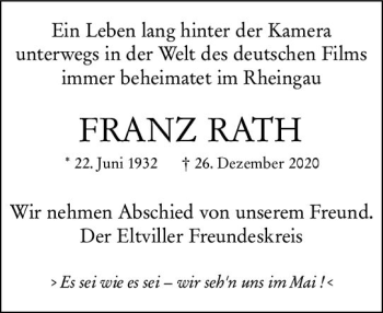 Traueranzeige von Franz Rath von vrm-trauer